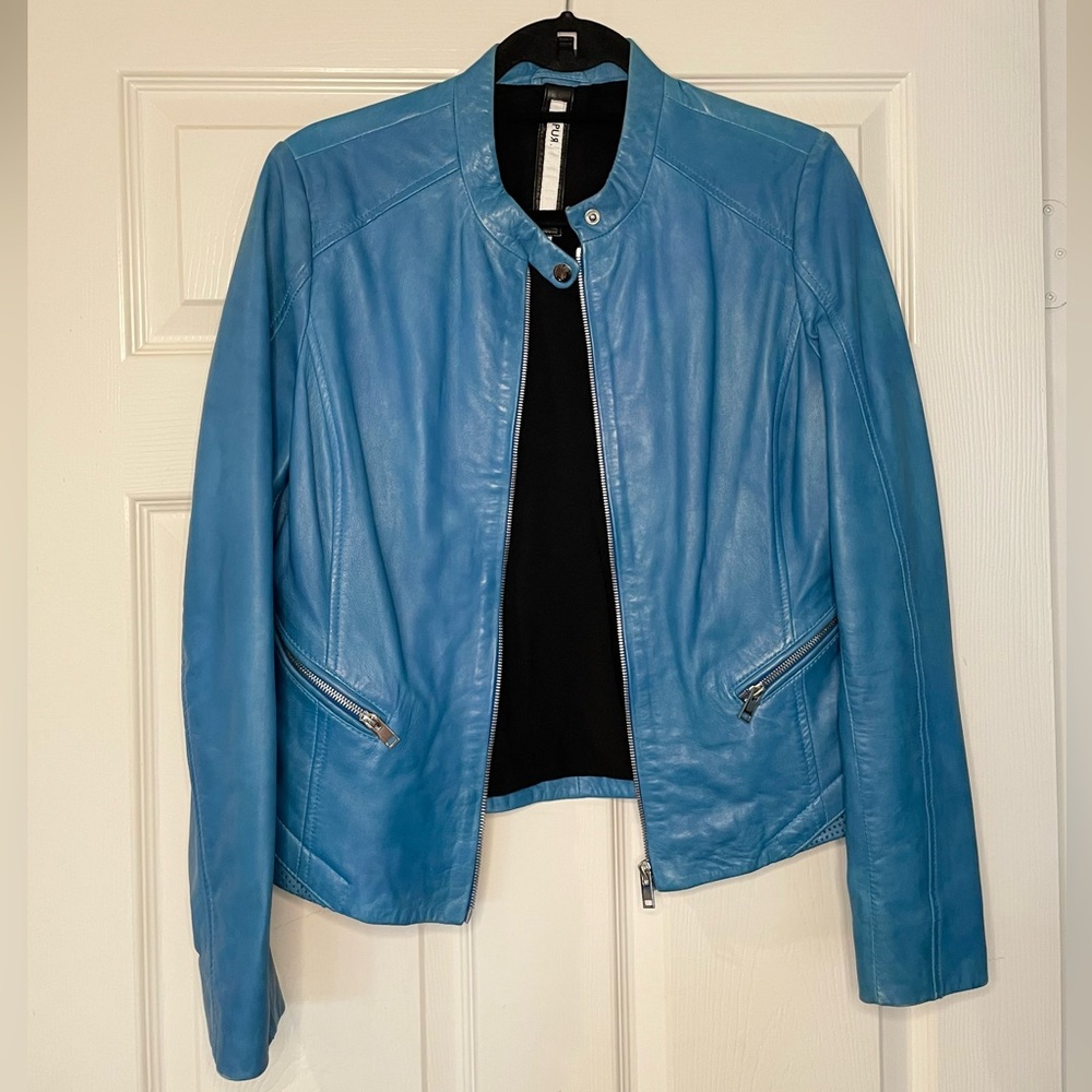 NW Genuine Leather Bomber Jacket in Vibrant Blue
